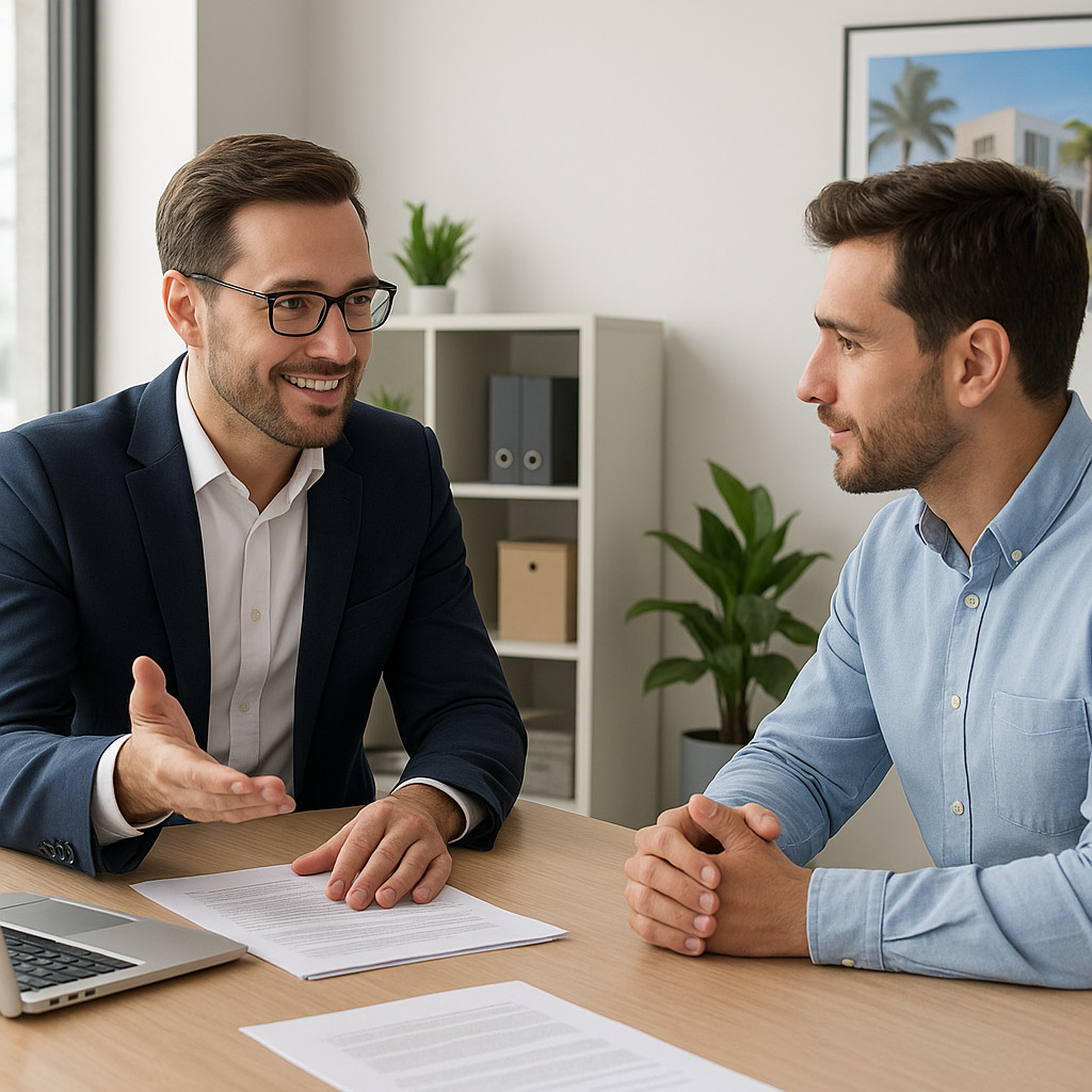 Professional real estate agent consultation in Tenerife office